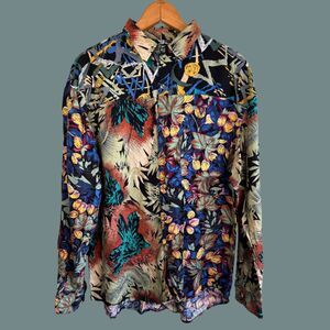 Vintage 80s Santana Tropical Floral Print Button Down